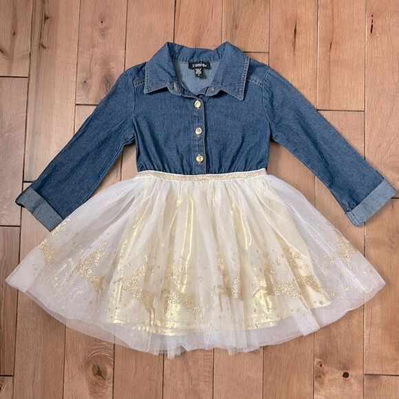 Zunie 2T denim and sheer dress - Picture 2 of 5